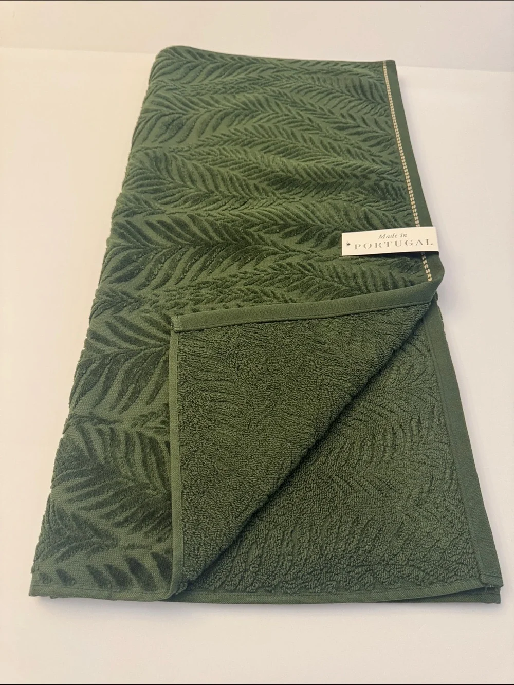 2pc FELPINTER Extra Long Combed  Cotton Bath Towel Set - Velour Leaf -Green